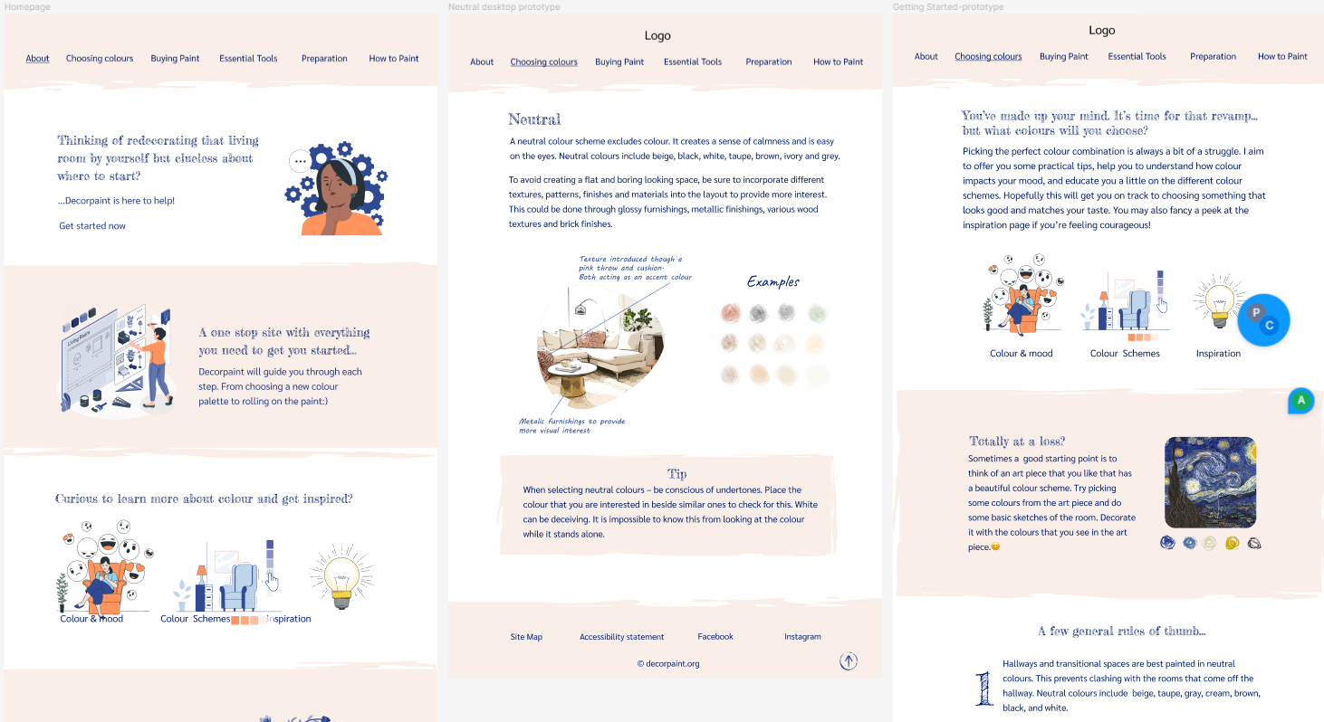 Prototypes of a a home DIY website called Decorpaint