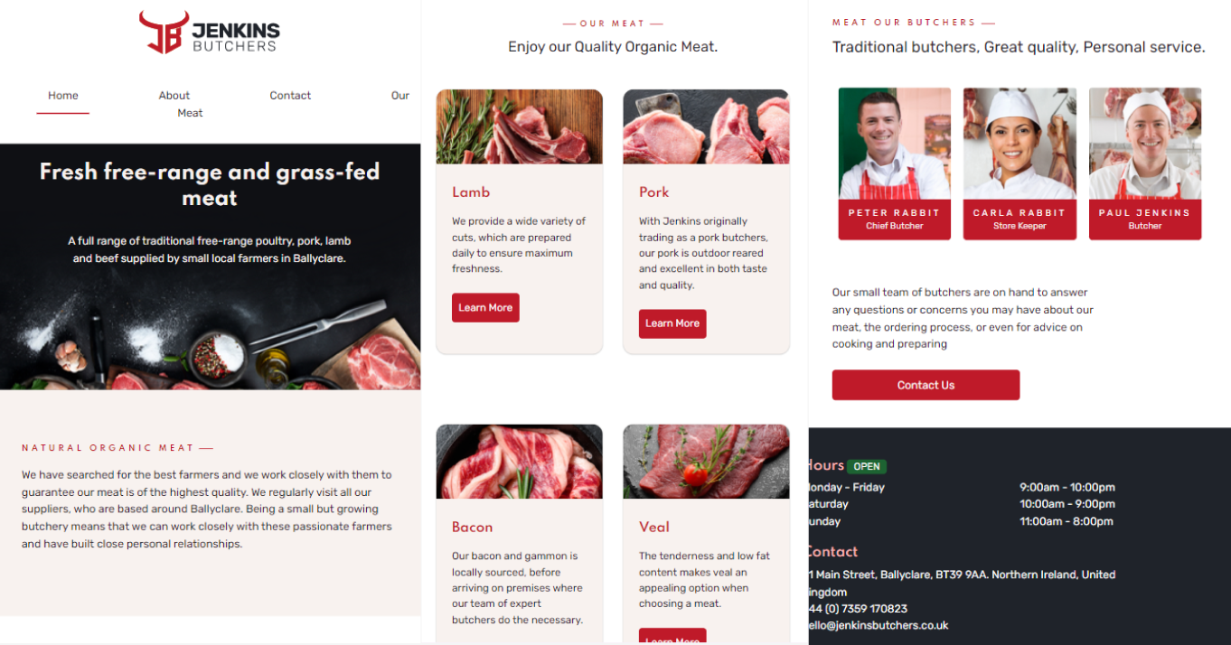 Screenshots of Jenkins butchers website