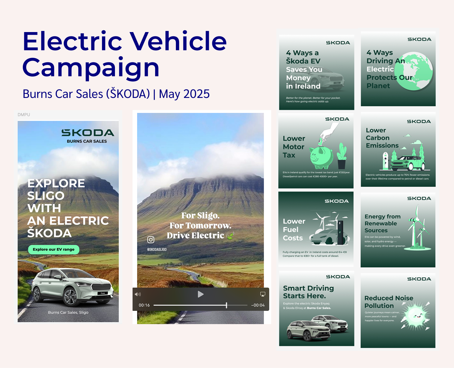 Samples of the material made for an Electric Vehicle campaign at burns car sales.